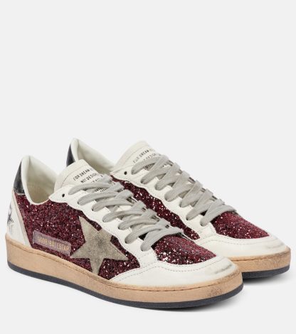 mode luxe Golden Goose Ball-Star met leer afgezette glitter sneakers wit