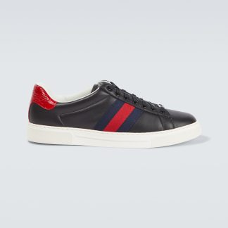 mode luxe Gucci Ace leren sneakers zwart