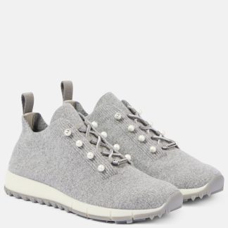 mode luxe Jimmy Choo Veles gebreide sneakers grijs