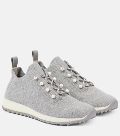 mode luxe Jimmy Choo Veles gebreide sneakers grijs