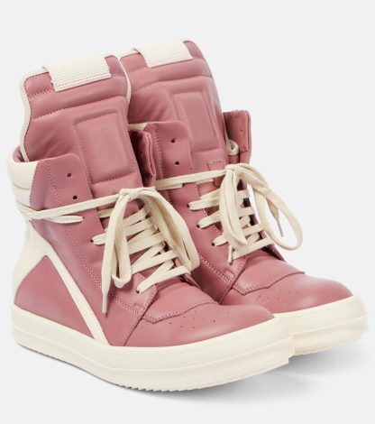 mode luxe Rick Owens Geobasket leren hoge sneakers roze