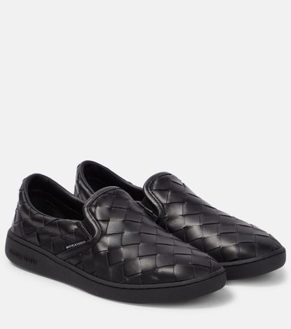 modeontwerper Bottega Veneta Sawyer leren slip-on sneakers zwart