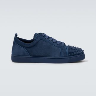 modeontwerper Christian Louboutin Louis Junior Spikes suède sneakers blauw