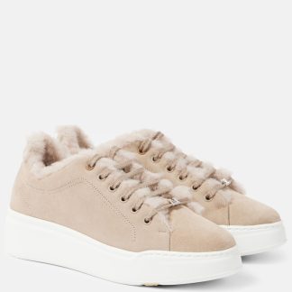 modeontwerper Max Mara Teddy-gevoerde suède sneakers beige