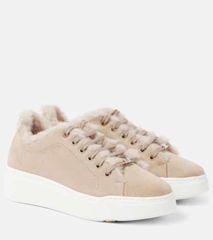 modeontwerper Max Mara Teddy-gevoerde suède sneakers beige