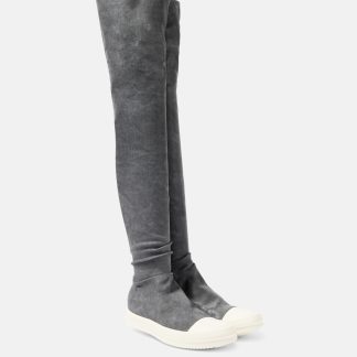 modeontwerper Rick Owens DRKSHDW Hoge denim over-de-knie laarzen grijs