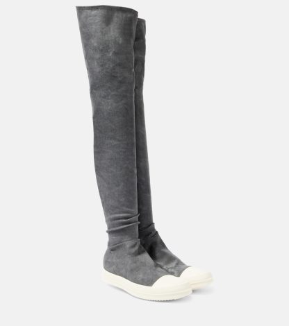 modeontwerper Rick Owens DRKSHDW Hoge denim over-de-knie laarzen grijs