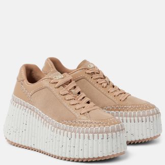 namaakontwerper Chloé Nama 80 roze sleehak sneakers van suède en leer