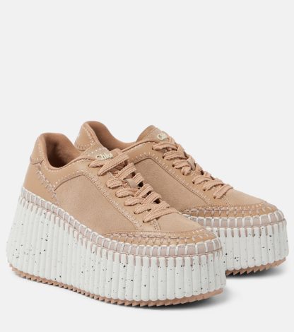 namaakontwerper Chloé Nama 80 roze sleehak sneakers van suède en leer