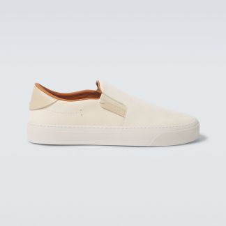 namaakontwerper Moncler Monclub leren slip-on schoenen beige