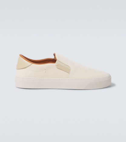 namaakontwerper Moncler Monclub leren slip-on schoenen beige