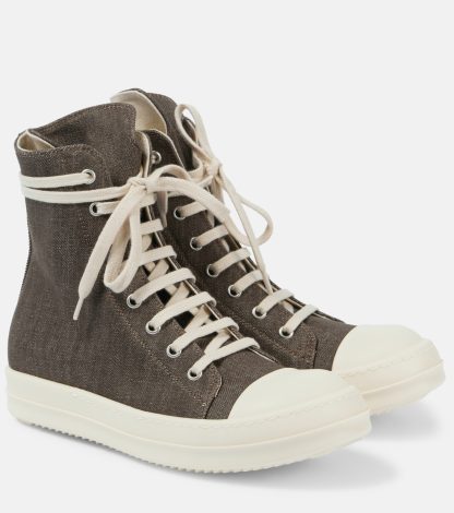 namaakontwerper Rick Owens DRKSHDW denim hoge sneakers groen