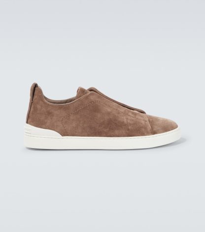 goedkope luxe Zegna Triple Stitch suède sneakers beige