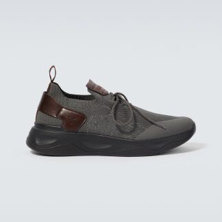 nep luxe Berluti Shadow gebreide en leren sneakers grijs