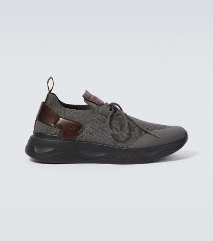 nep luxe Berluti Shadow gebreide en leren sneakers grijs