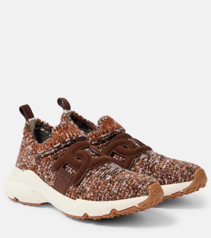 nep luxe Tods Gebreide sneakers met leren rand bruin