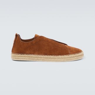 nep luxe Zegna Triple Stitch suède espadrilles bruin