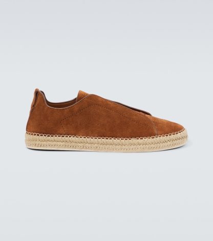 nep luxe Zegna Triple Stitch suède espadrilles bruin