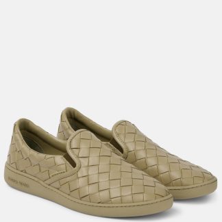 replica ontwerper Bottega Veneta Sawyer leren slip-on sneakers beige