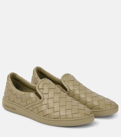 replica ontwerper Bottega Veneta Sawyer leren slip-on sneakers beige