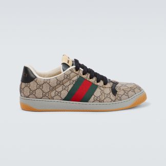 replica ontwerper Gucci Met leer afgezette GG sneakers beige