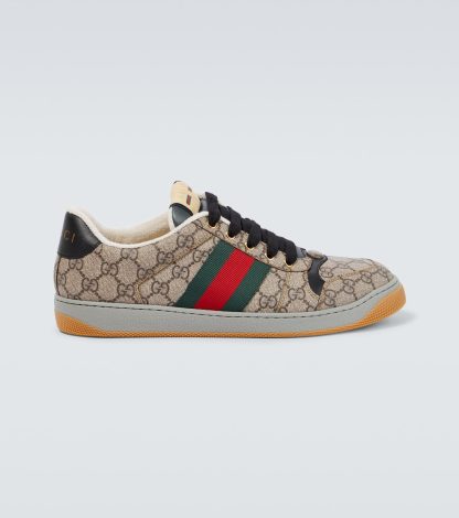 replica ontwerper Gucci Met leer afgezette GG sneakers beige