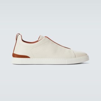 replica ontwerper Zegna Triple Stitch leren sneakers wit