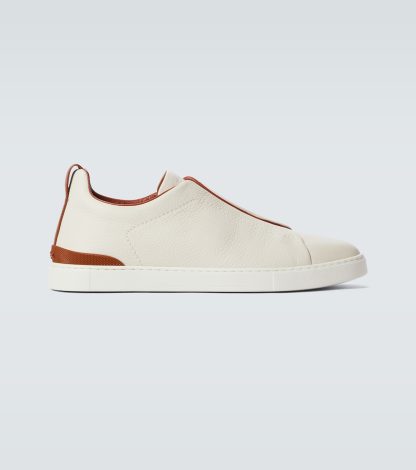 replica ontwerper Zegna Triple Stitch leren sneakers wit